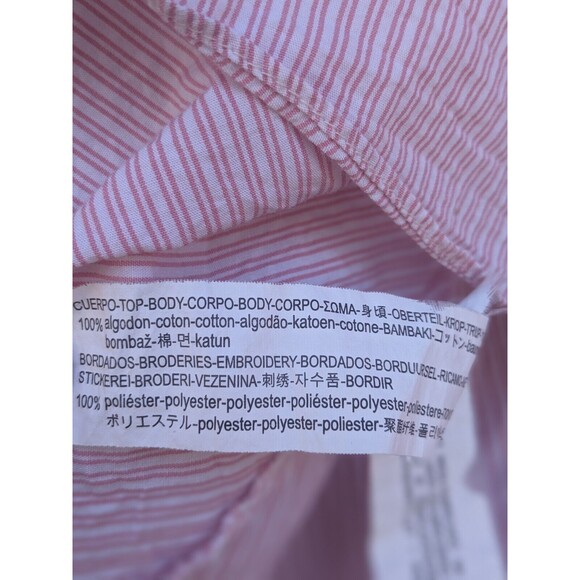 Zara Trafaluc Embroidered Pink Stripe Ruffle Top Size Small S 100% cotton - Picture 2 of 4